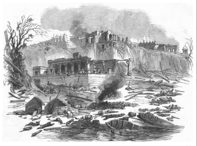 A sketch of Explosion at Raj Ghat Ferry, Varanasi, 1850