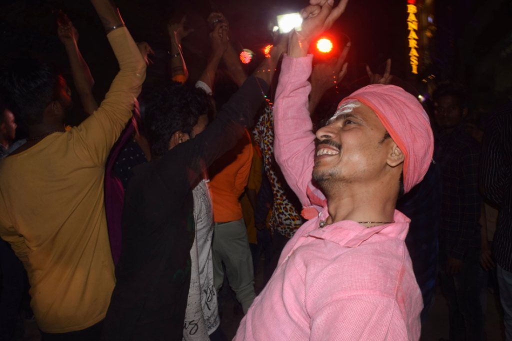 Devotees dancing in the Shivratri procession 