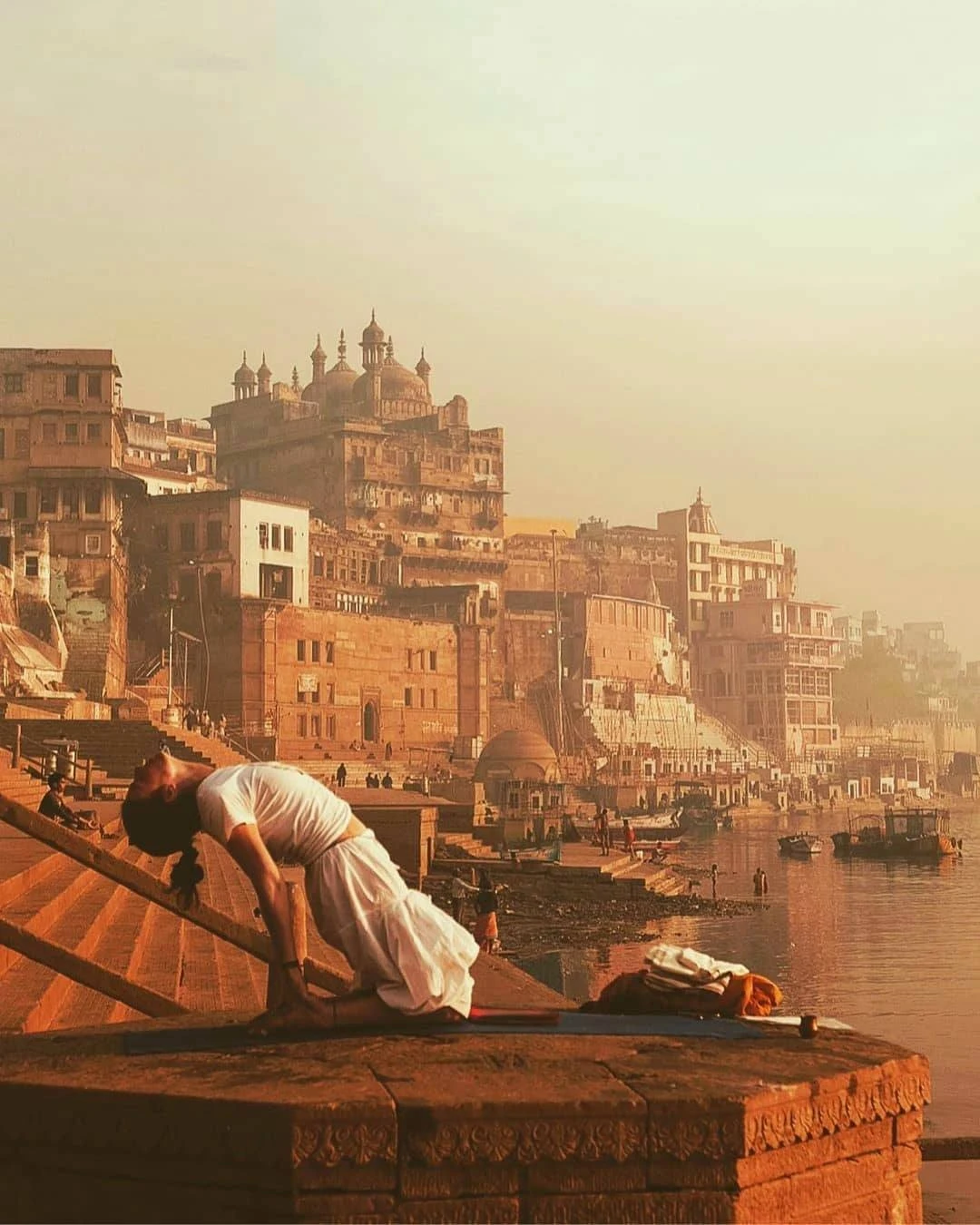 Morning yoga at Varanasi ghats